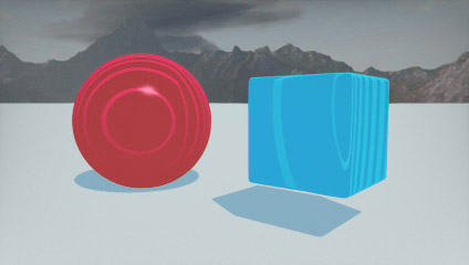 In this case, the dark rings are caused by an excessively large minimum ray march step, putting the shadow ray origins _inside_ the surface. You can distinguish this from a shadow ray bug because the edges of the cube are slightly rounded and the shadow ray bump must be _huge_ to overcome the error in this case.